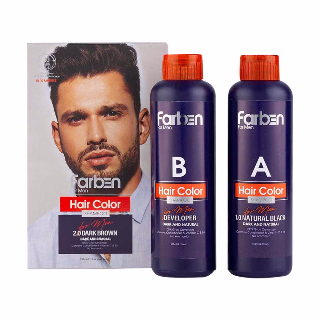 Farben-Dark-Brown-Hair-Color-Shampoo-2 شامپو رنگ مو فاربن شماره 2.0 حجم 150 میلی لیتر رنگ قهوه ای خیلی تیره مجموعه 2 عددی